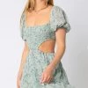 OLIVACEOUS NEW ARRIVALS OLIVAEOUS FLORAL SMOCKED MINI CUTOUT DRESS
