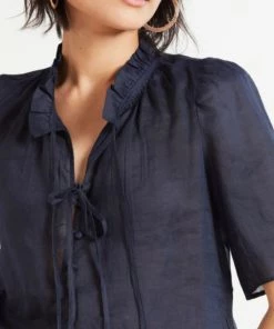 FRAME TIE NECK RUFFLE POPOVER TOP