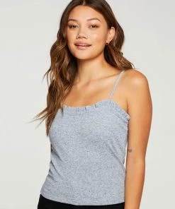 TOPS CHASER LINEN RIB RUFFLE CAMI