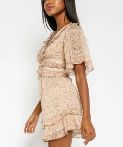 OLIVACEOUS KHAKI FLORAL DRESS