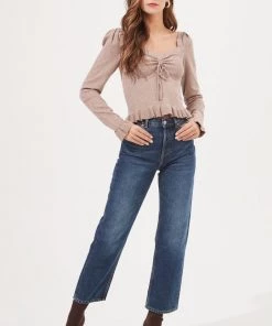 ASTR MATTIE CINCHED RUFFLE SWEATER NEW ARRIVALS