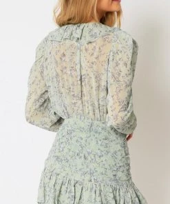 NEW ARRIVALS OLIVACEOUS MIST RUFFLE CHIFFON DRESS