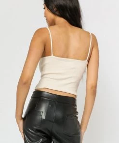 NEW ARRIVALS OLIVACEOUS BONE KNIT CROPPED TANK TOP