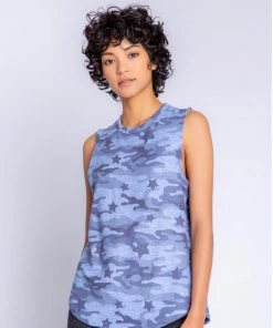 P.J. SALVAGE CAMO DENIM TANK TOP TOPS