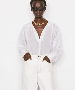 FRAME KAFTAN POPOVER BLOUSE BLANC NEW ARRIVALS