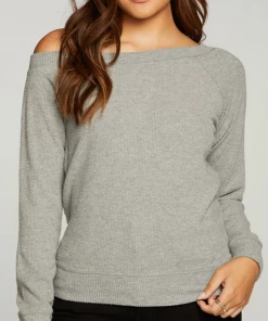NEW ARRIVALS CHASER RPET LOVE RIB OFF SHOULDER RAGLAN PULLOVER
