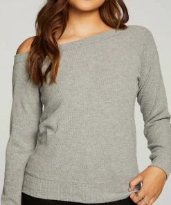 NEW ARRIVALS CHASER RPET LOVE RIB OFF SHOULDER RAGLAN PULLOVER