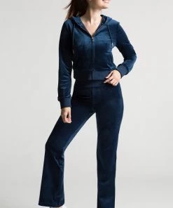 NEW ARRIVALS JUICY COUTURE OG BIG BLING VELOUR HOODIE REGAL BLUE