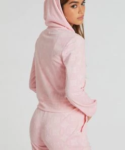 JUICY COUTURE EMBOSSED VELOUR HOODIE ART PINK