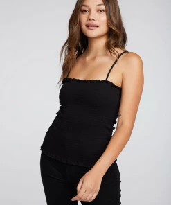 NEW ARRIVALS CHASER RIB SM0CKED RUFFLE CAMI TOP