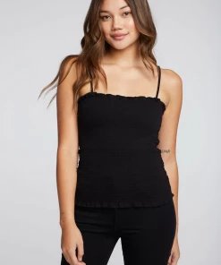 NEW ARRIVALS CHASER RIB SM0CKED RUFFLE CAMI TOP 6 NEW ARRIVALS CHASER RIB SM0CKED RUFFLE CAMI TOP